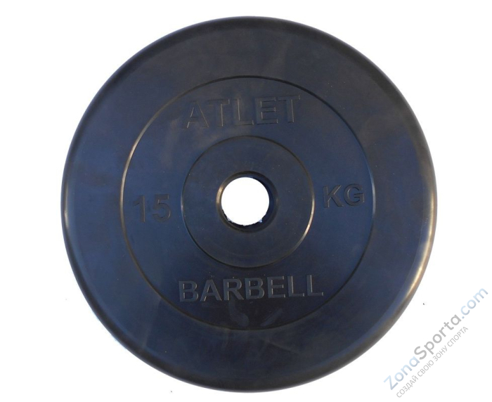 Диск обрезиненный BARBELL ATLET 15 кг / диаметр 51 мм